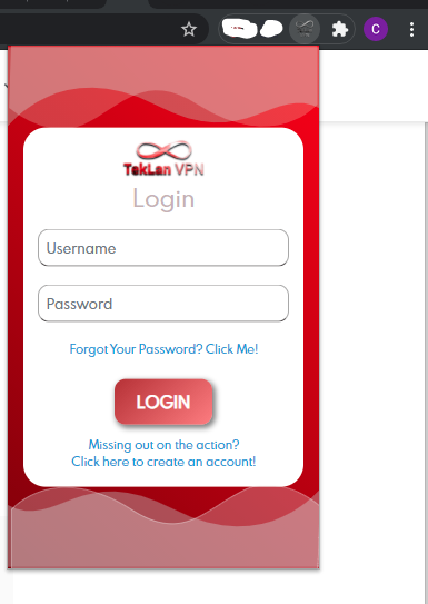 TekLan VPN extension sign-in panel in Chrome