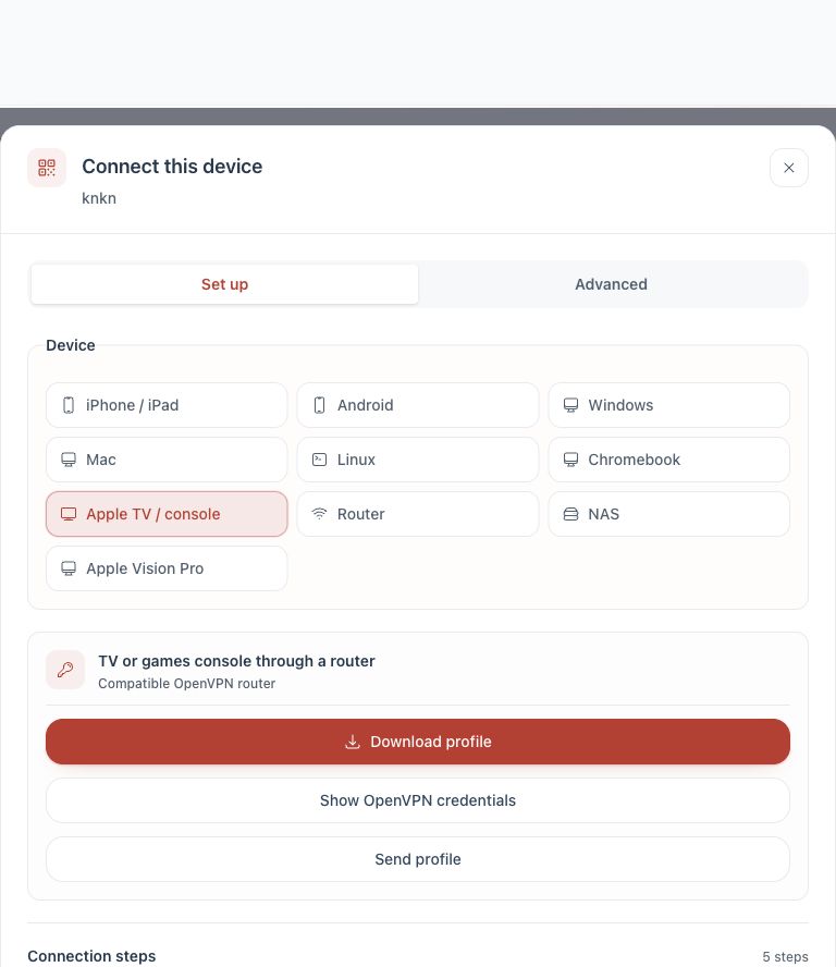 Apple TV and console router-based option in the Dashboard