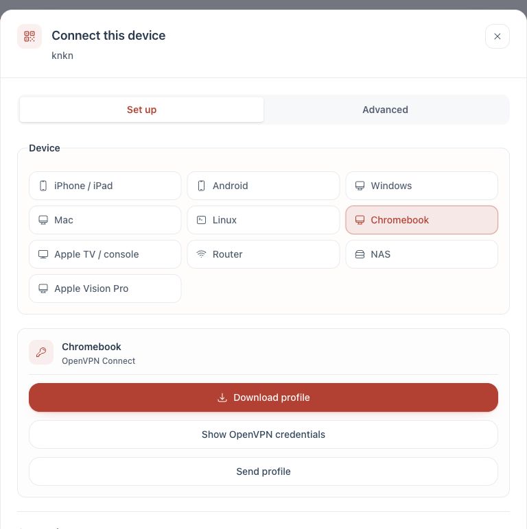 Chromebook selected in Connect device
