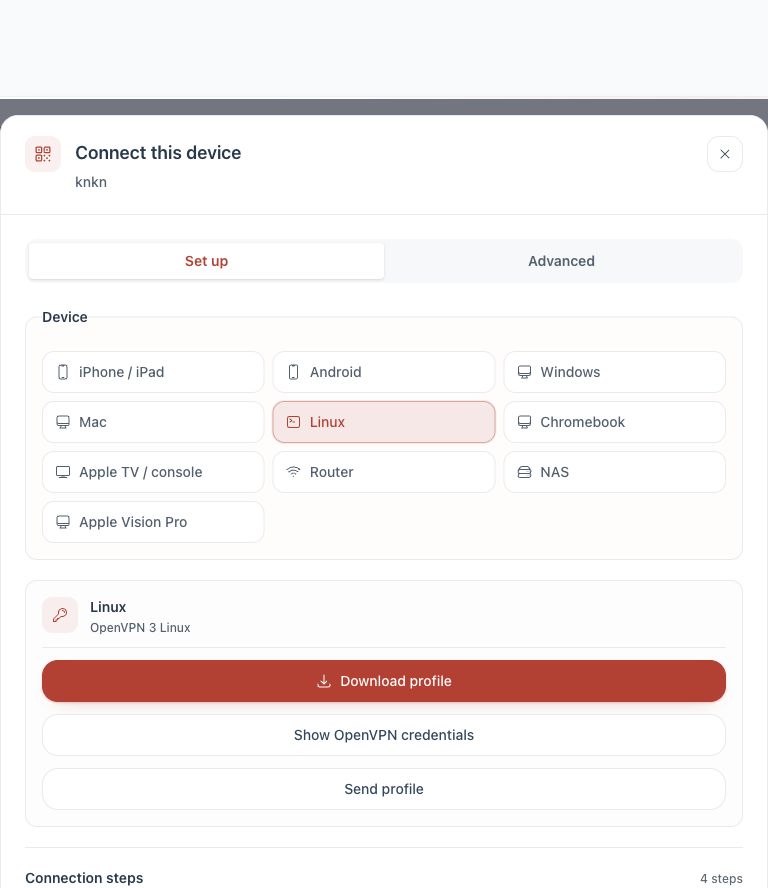 Linux selected in the Dashboard