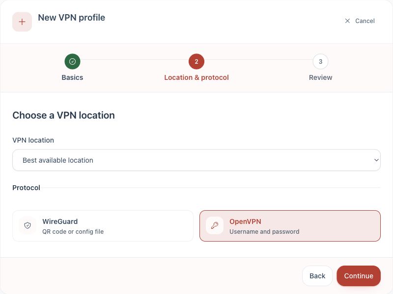 Selecting OpenVPN
