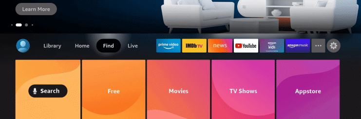 Find tab on Amazon Fire Stick